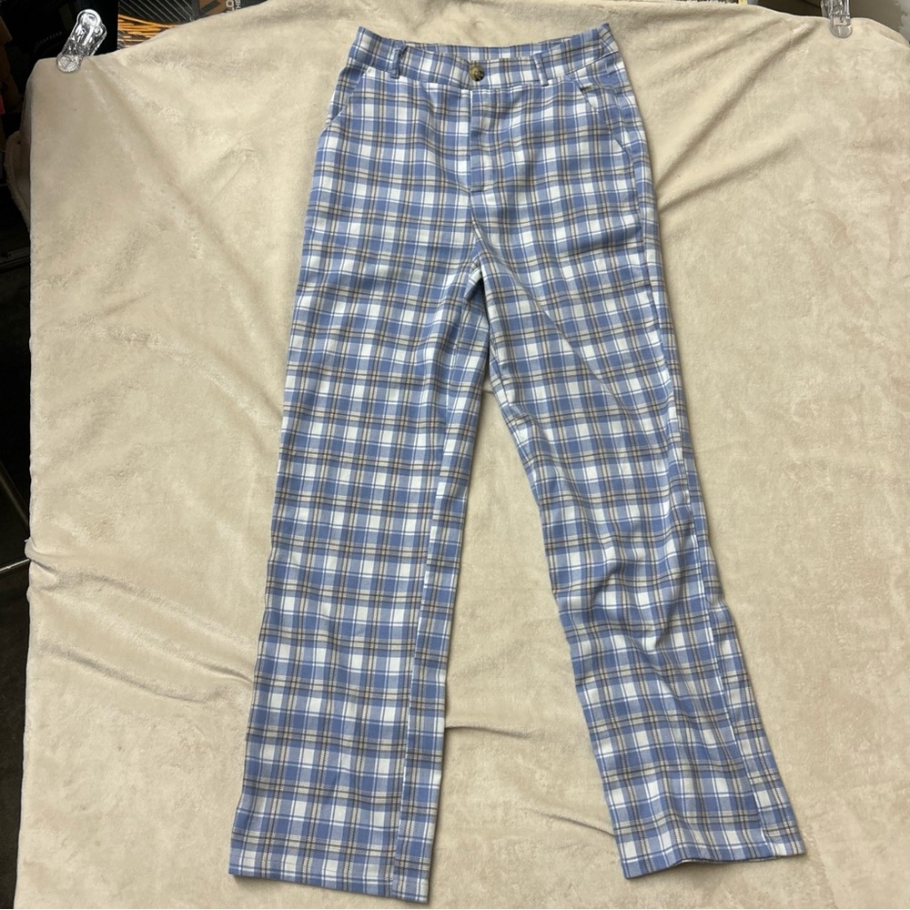 Full Tilt Blue and White Plaid Chinos